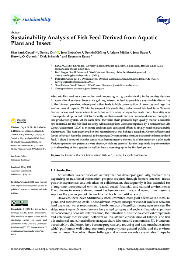 (PDF) Sustainability Analysis of Fish Feed Derived from Aquatic Plant