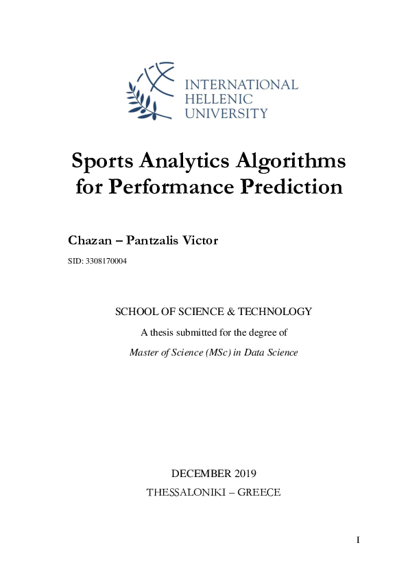 PDF) Sports Analytics algorithms for performance prediction