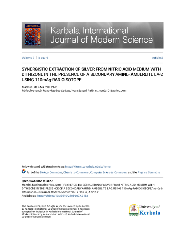 (PDF) SYNERGISTIC EXTRACTION OF SILVER FROM NITRIC ACID MEDIUM WITH ...