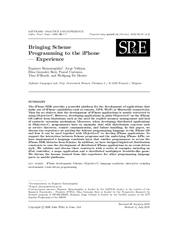 (PDF) Bringing Scheme programming to the iPhone-Experience
