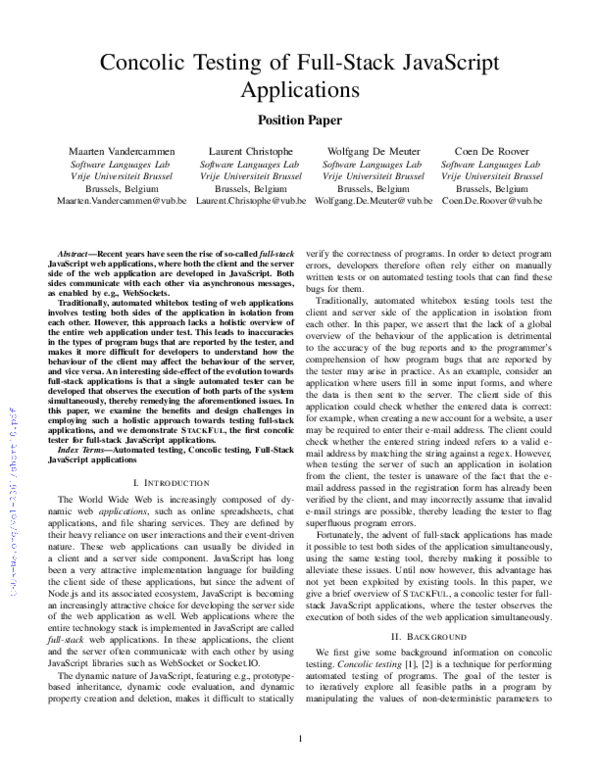 (PDF) Concolic Testing of Full-Stack JavaScript Applications
