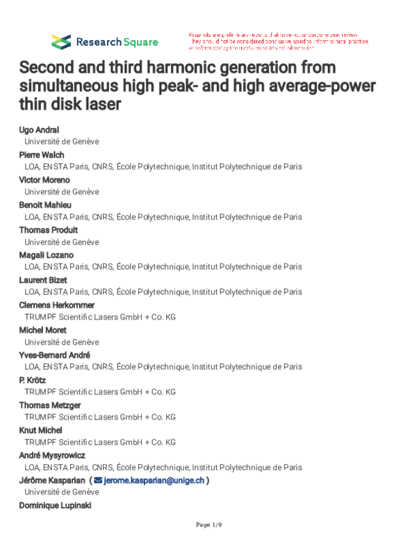 (PDF) Second and third harmonic generation from simultaneous high peak ...