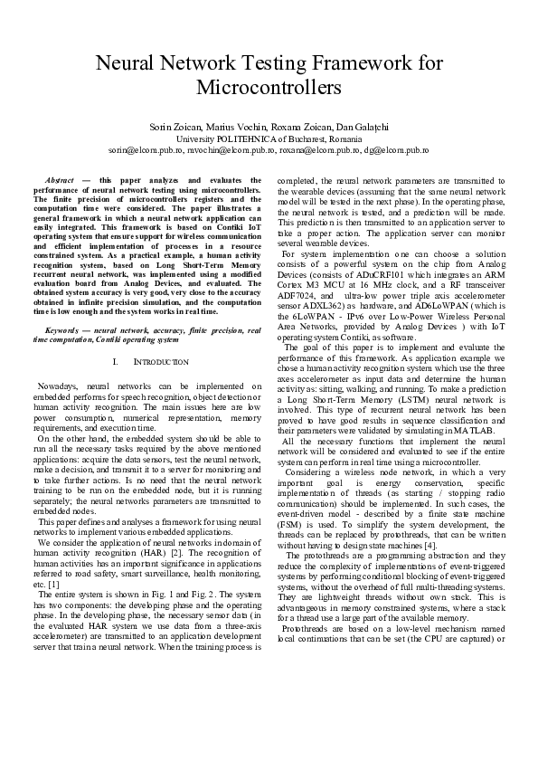 (PDF) Neural Network Testing Framework for Microcontrollers