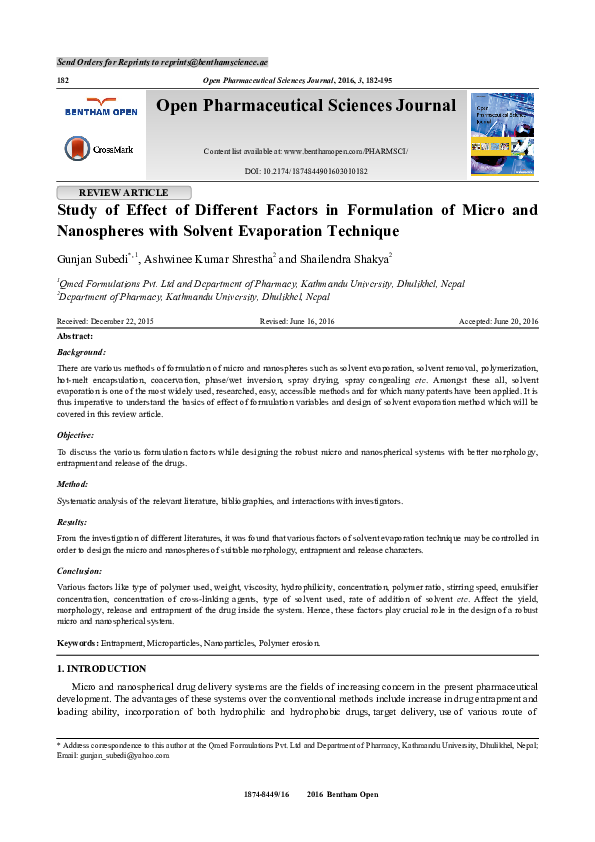 (PDF) Study of Effect of Different Factors in Formulation of Micro and ...