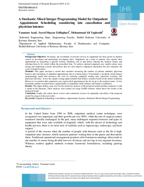 (PDF) A Stochastic Mixed Integer Programming Model for Outpatient ...