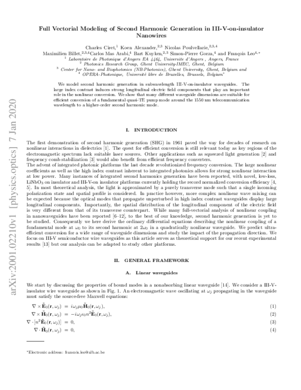 (PDF) Full Vectorial Modeling of Second Harmonic Generation in III-V-on ...
