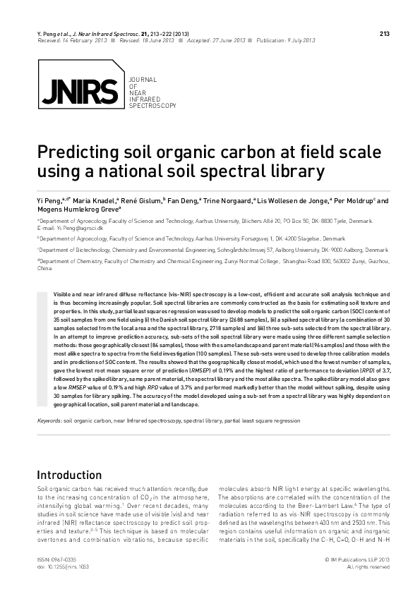 (PDF) Predicting Soil Organic Carbon at Field Scale Using a National ...