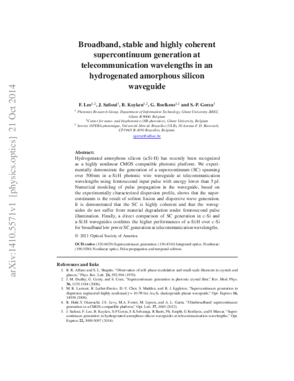 (PDF) Broadband, stable and highly coherent supercontinuum generation ...