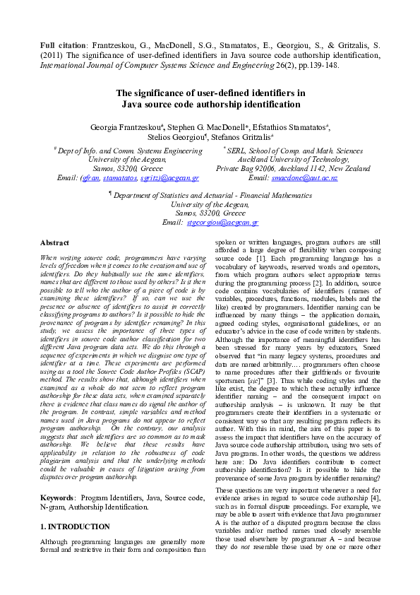 (PDF) The significance of user-defined identifiers in Java source code ...