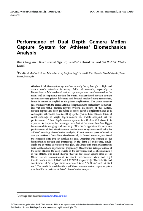 (PDF) Performance of Dual Depth Camera Motion Capture System for ...