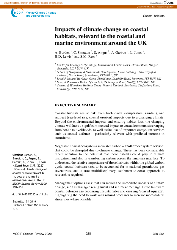 (PDF) Impacts of climate change on coastal habitats, relevant to the ...