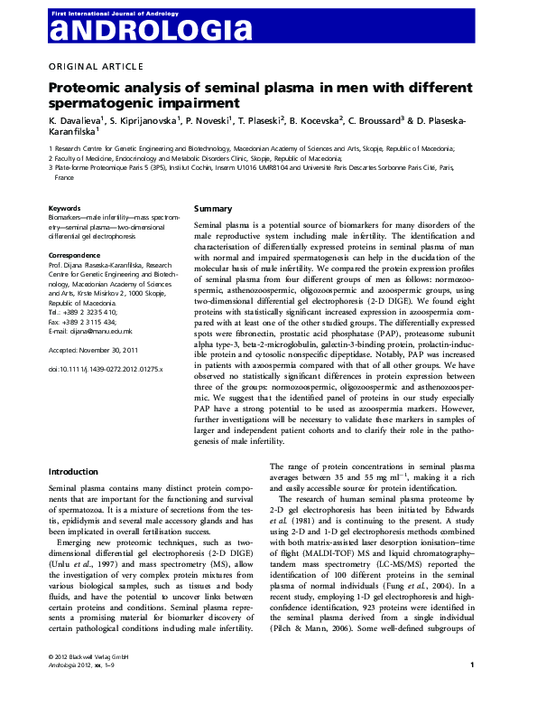 (PDF) Proteomic analysis of seminal plasma in men with different ...