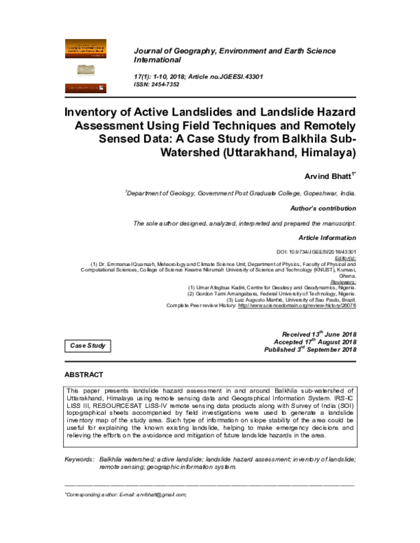 (PDF) Inventory of Active Landslides and Landslide Hazard Assessment ...