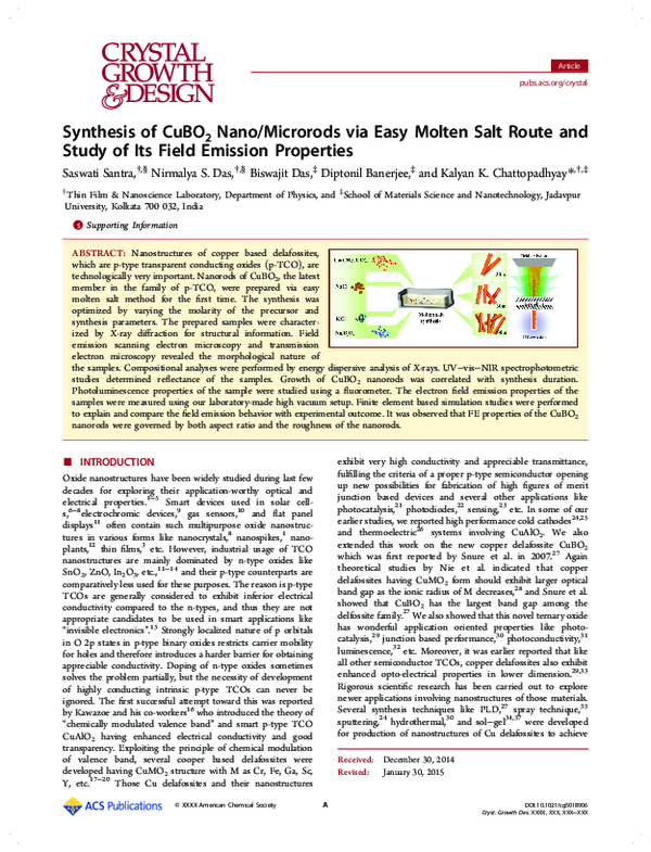 (PDF) Synthesis of CuBO2 nano/microrods via easy molten salt route and ...