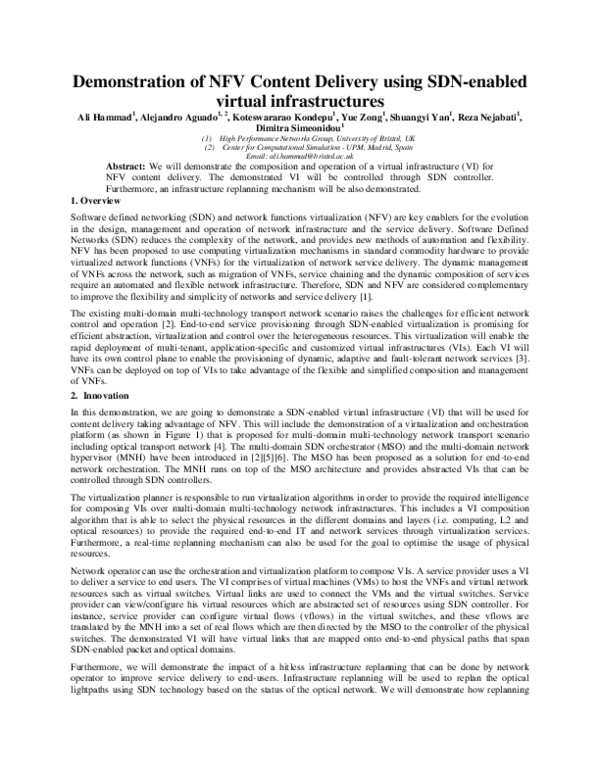 (PDF) Demonstration of NFV Content Delivery using SDN-enabled virtual ...