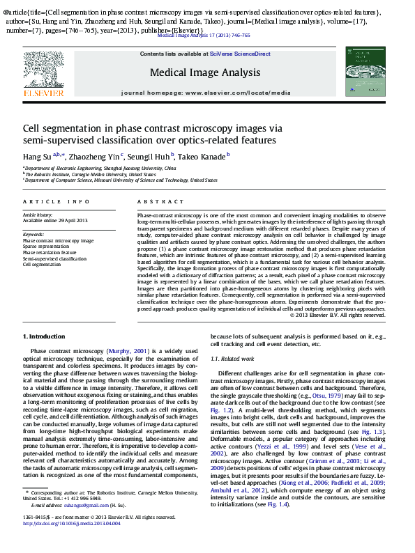 (PDF) Cell segmentation in phase contrast microscopy images via semi ...