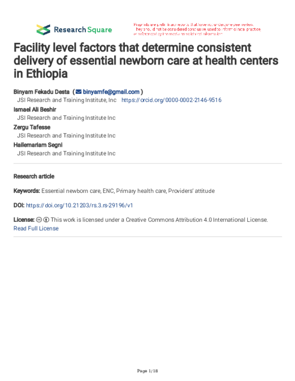 (PDF) Facility level factors that determine consistent delivery of ...