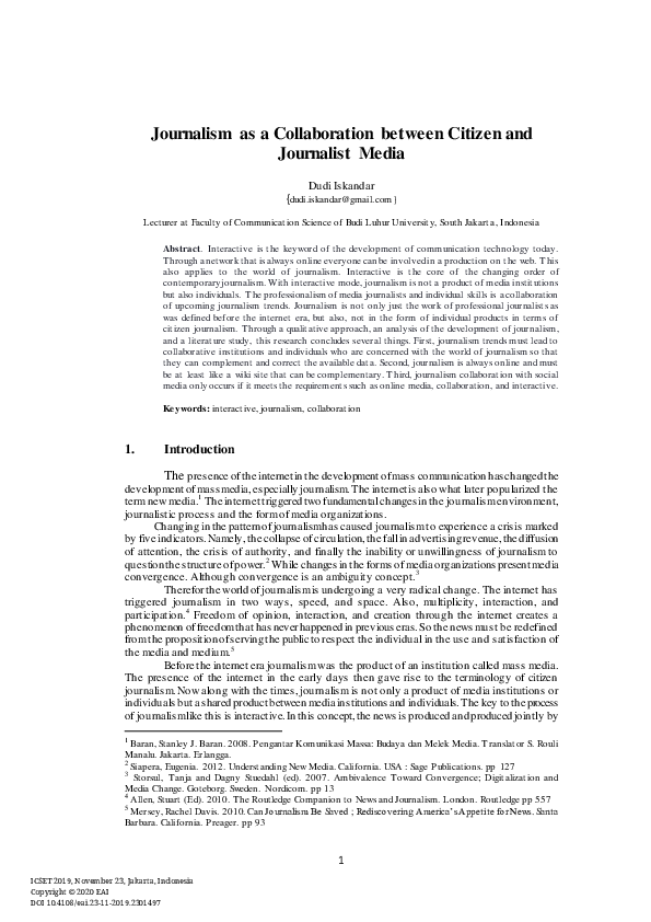 (PDF) Journalism as a Collaboration between Citizen and Journalist Media