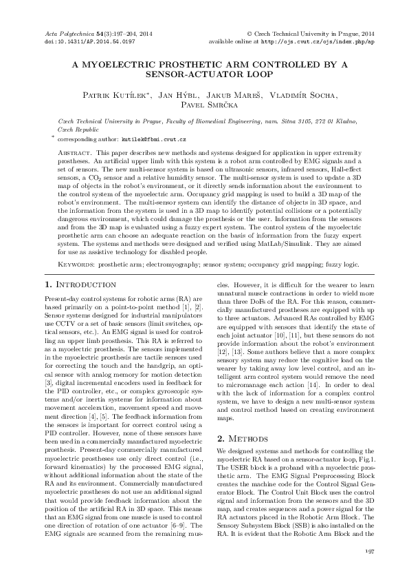 (PDF) A Myoelectric Prosthetic Arm Controlled by a SensorActuator Loop