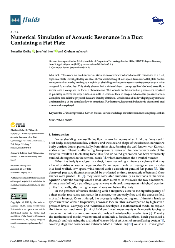 (PDF) Numerical Simulation of Acoustic Resonance in a Duct Containing a ...