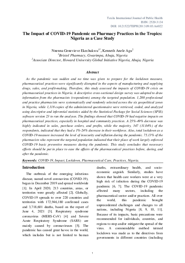 (PDF) The Impact of COVID-19 Pandemic on Pharmacy Practices in the ...