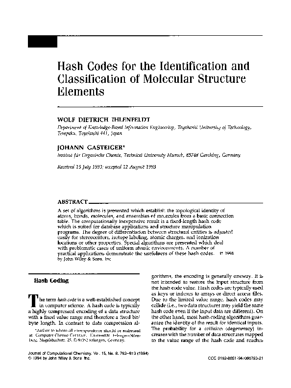 (PDF) Hash codes for the identification and classification of molecular ...