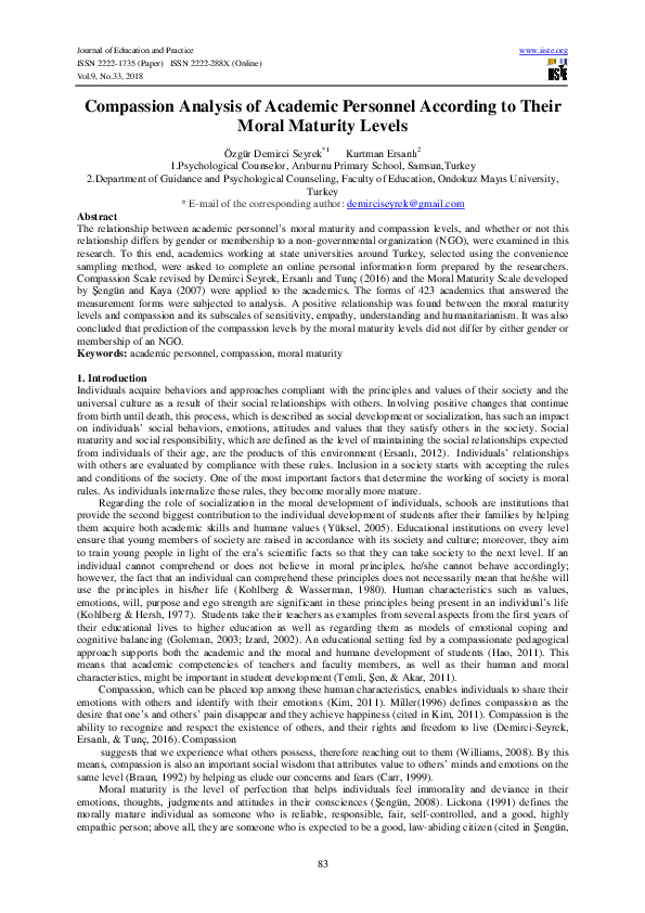 (PDF) Compassion Analysis of Academic Personnel According to Their ...