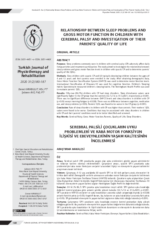 (PDF) Relationship Between Sleep Problems and Gross Motor Function in ...