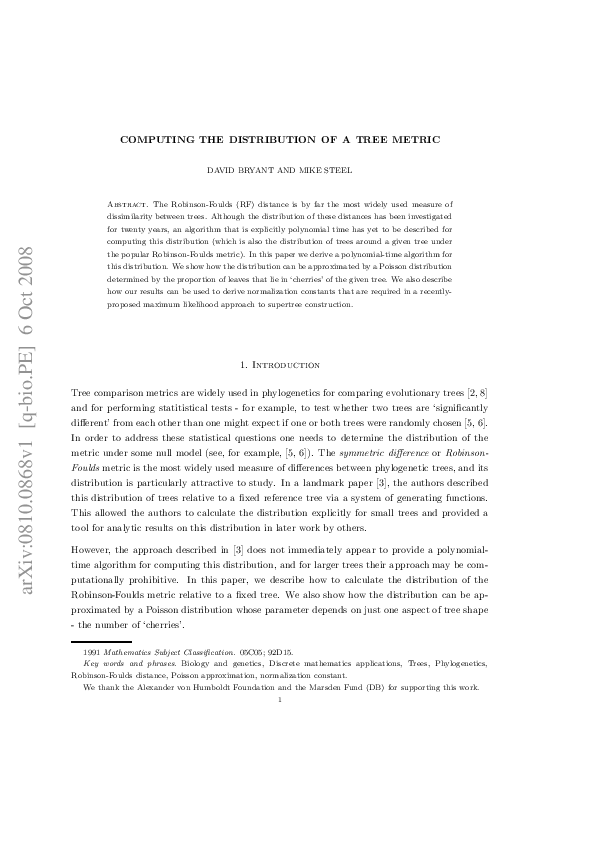 (PDF) Computing the Distribution of a Tree Metric