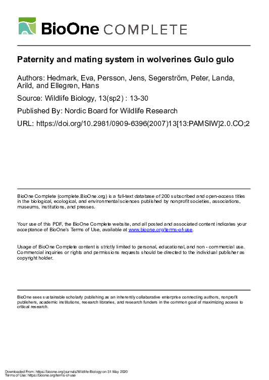 (PDF) Paternity and mating system in wolverinesGulo gulo
