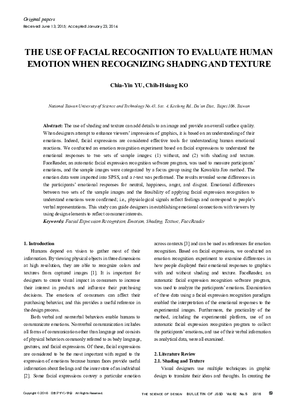 (PDF) The Use of Facial Recognition to Evaluate Human Emotion When ...