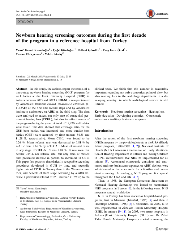 (PDF) Newborn hearing screening outcomes during the first decade of the ...