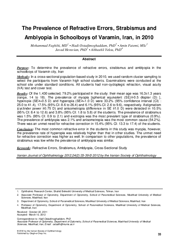 (PDF) The Prevalence of Refractive Errors, Strabismus and Amblyopia in ...
