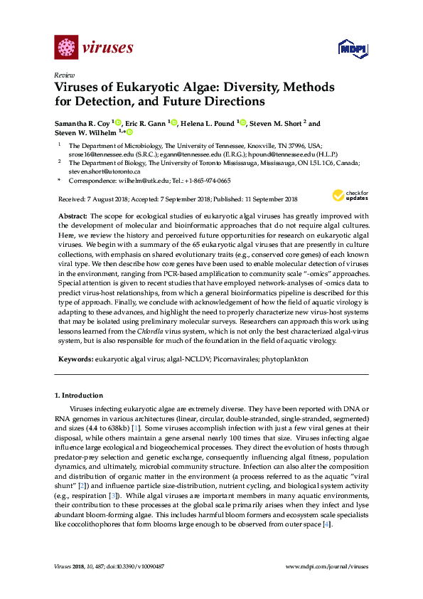 (PDF) Viruses of Eukaryotic Algae: Diversity, Methods for Detection ...