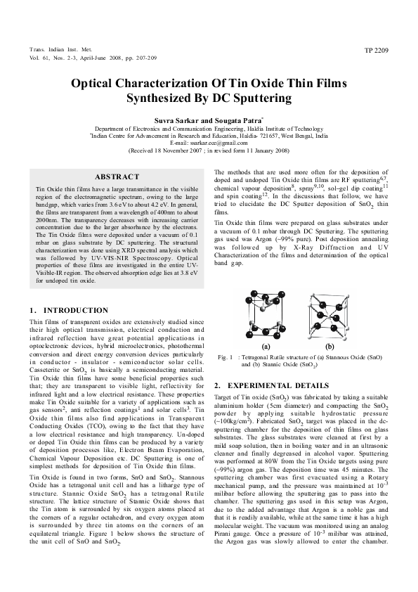 (PDF) Optical characterization of tin oxide thin films synthesized by ...