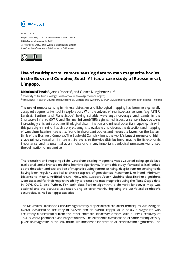 (PDF) Use of multispectral remote sensing data to map magnetite bodies ...
