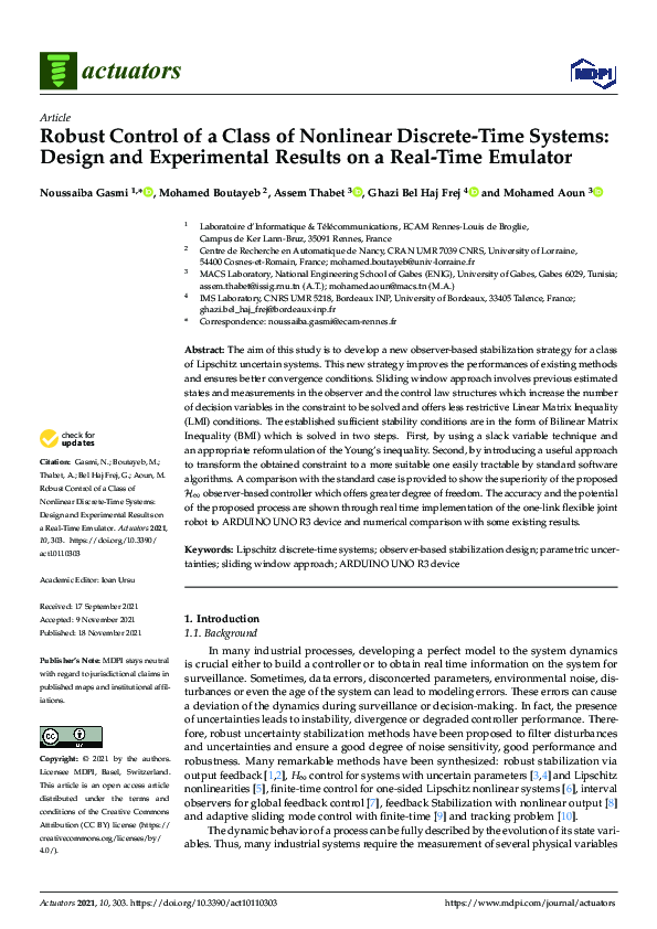 (PDF) Robust Control of a Class of Nonlinear Discrete-Time Systems ...