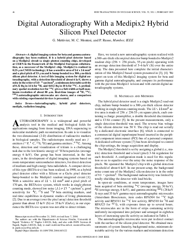 (PDF) Digital autoradiography with a Medipix2 hybrid silicon pixel