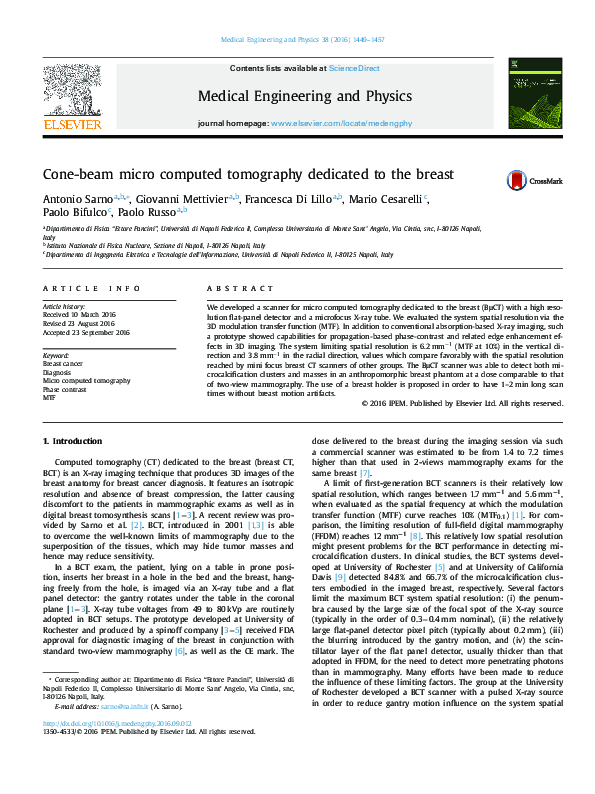 (PDF) Cone-beam micro computed tomography dedicated to the breast