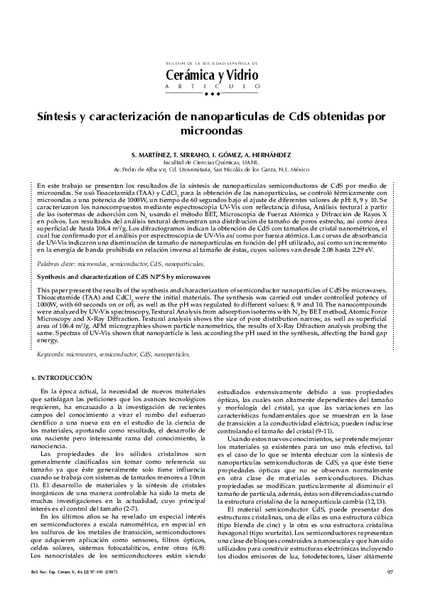 (PDF) Synthesis and characterization of CdS NP’S by microwaves