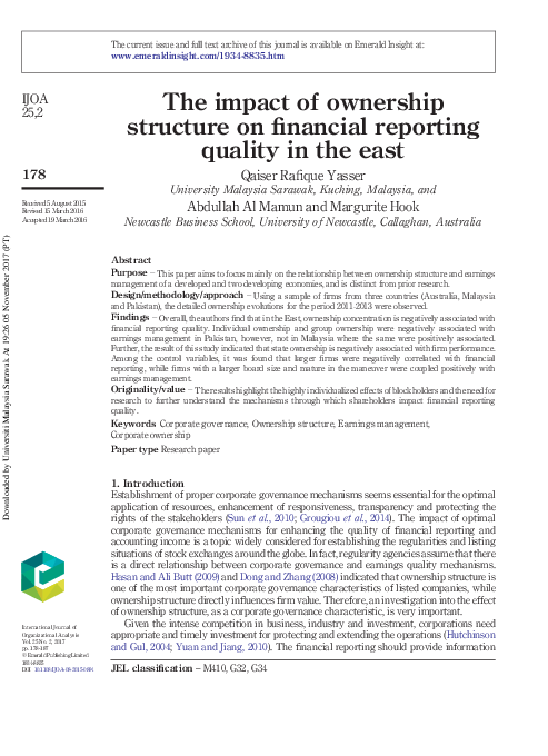 (PDF) The impact of ownership structure on financial reporting quality ...