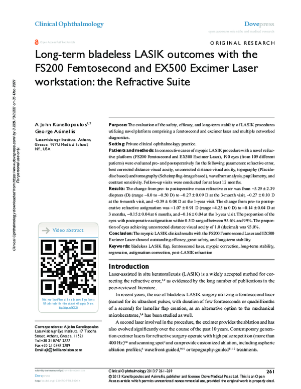 (PDF) Longterm bladeless LASIK with the FS200 Femtosecond and