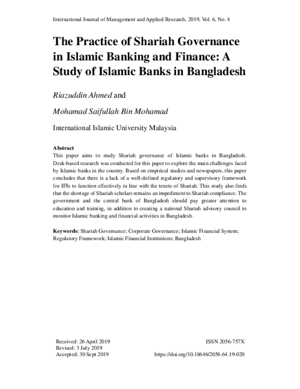 (PDF) The Practice of Shariah Governance in Islamic Banking and Finance ...