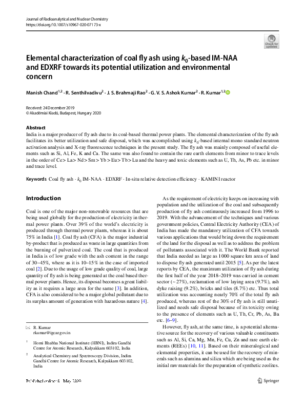 (PDF) Elemental characterization of coal fly ash using k0-based IM-NAA ...