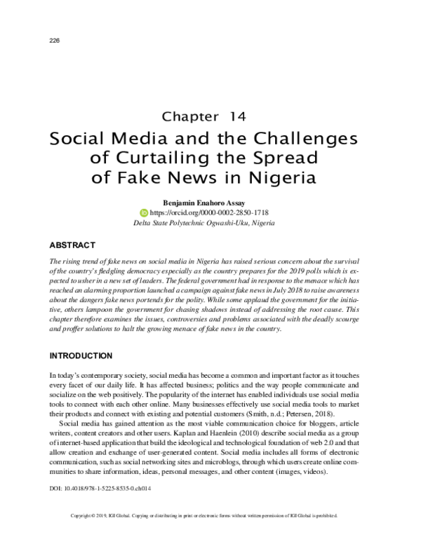 (PDF) Social Media and the Challenges of Curtailing the Spread of Fake ...