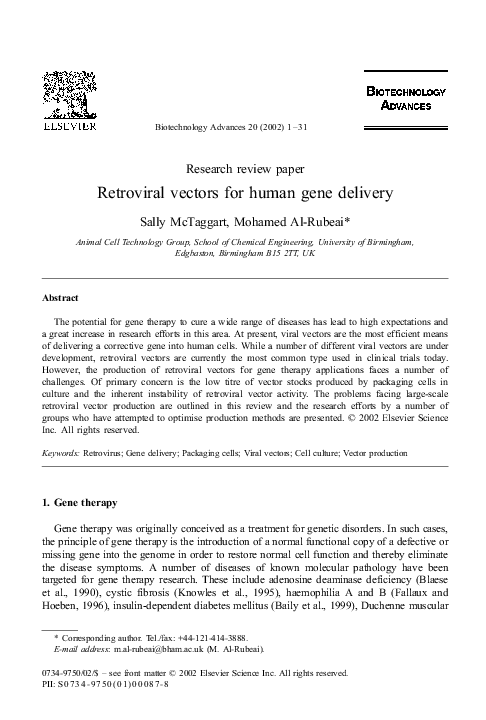 (PDF) Retroviral vectors for human gene delivery