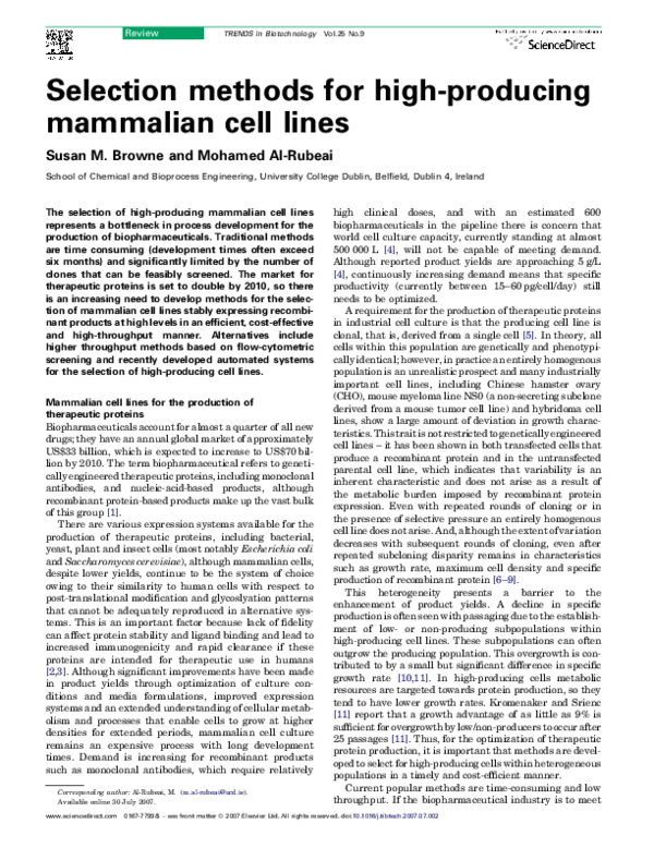 (PDF) Selection methods for high-producing mammalian cell lines