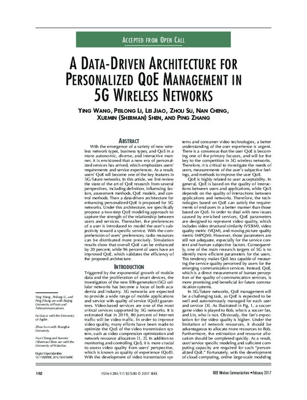 (PDF) A Data-Driven Architecture for Personalized QoE Management in 5G ...