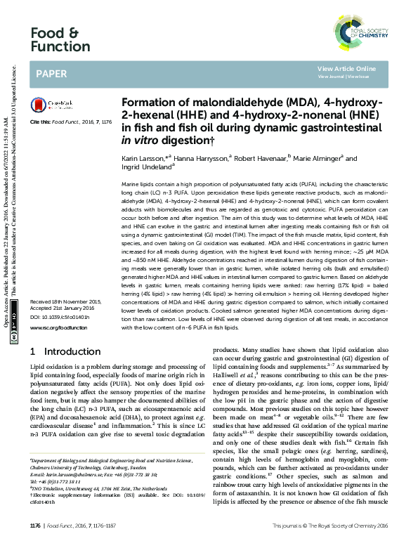 (PDF) Formation of malondialdehyde (MDA), 4-hydroxy-2-hexenal (HHE) and ...