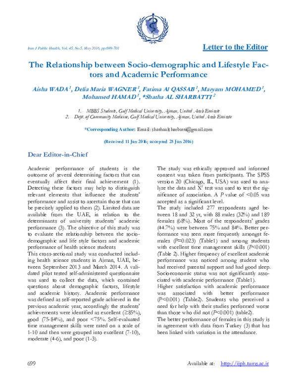 (PDF) The Relationship between Socio-demographic and Lifestyle Factors ...